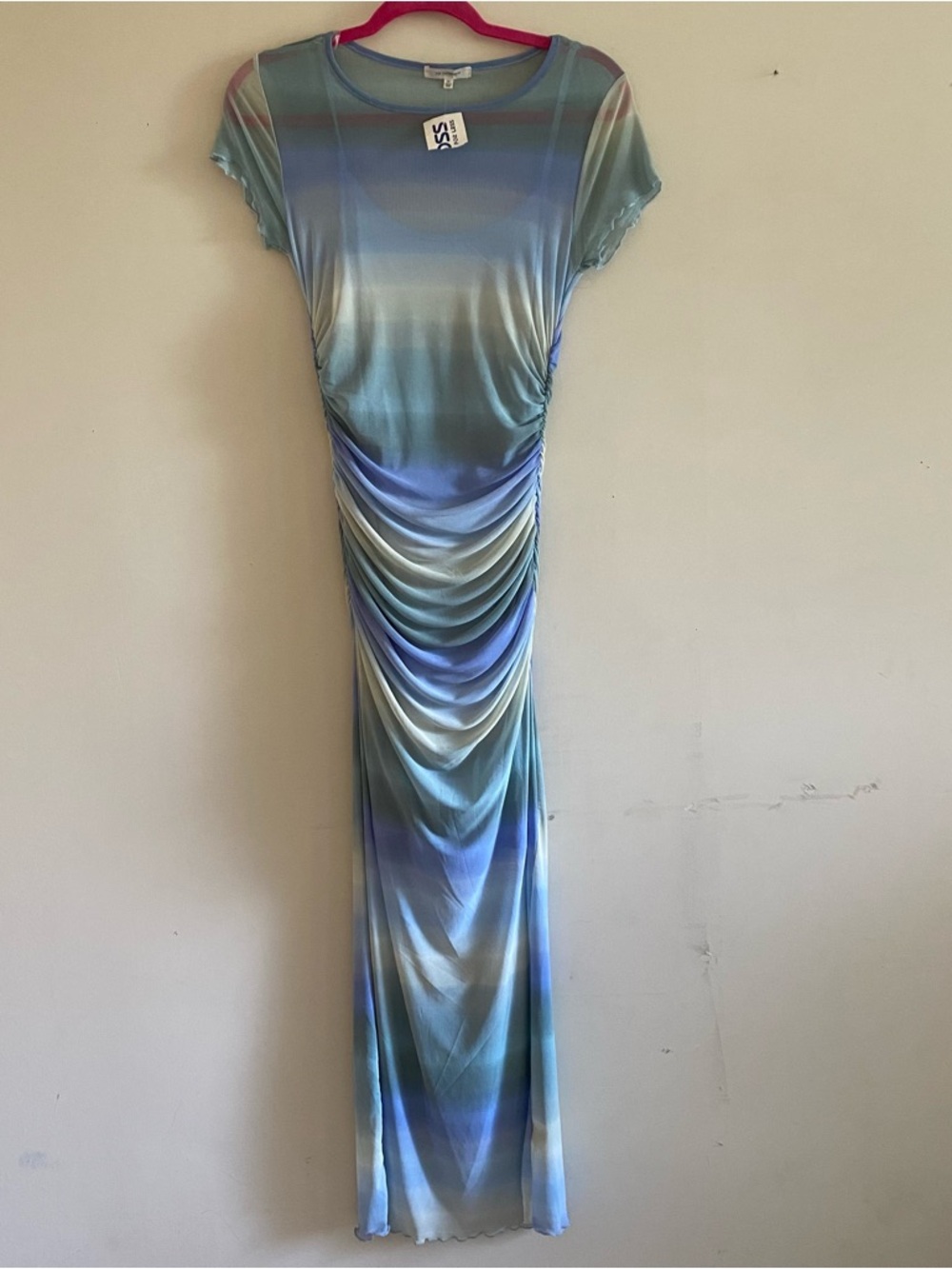 Blue Gradient Ruched Mesh Maxi Dress
